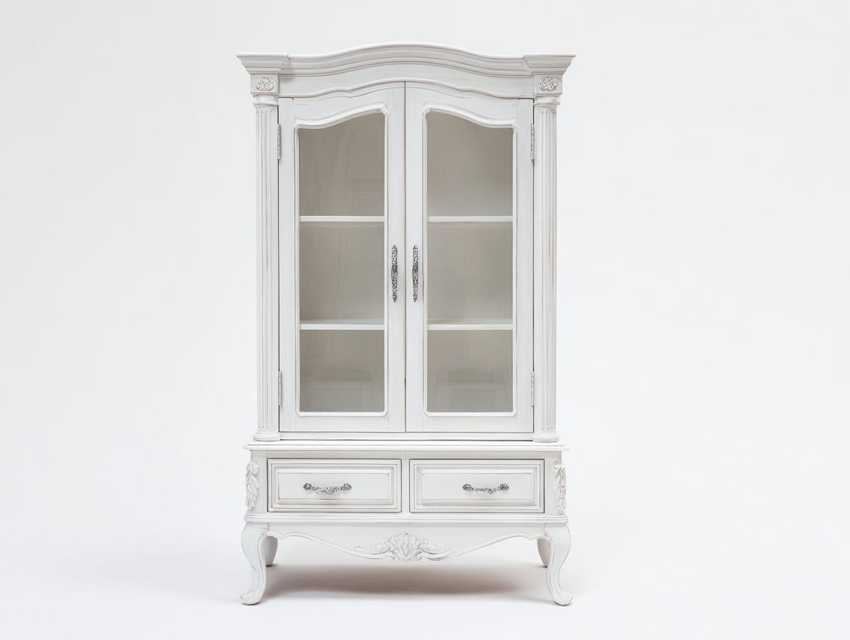 Vetrina - Legno - 111x46x195 cm - Bianco avorio - Francese classico