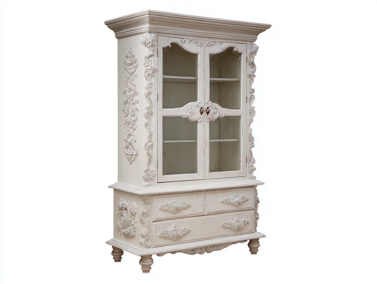 Vetrina - Legno - 114x49x202 cm - Bianco crema - Barocco