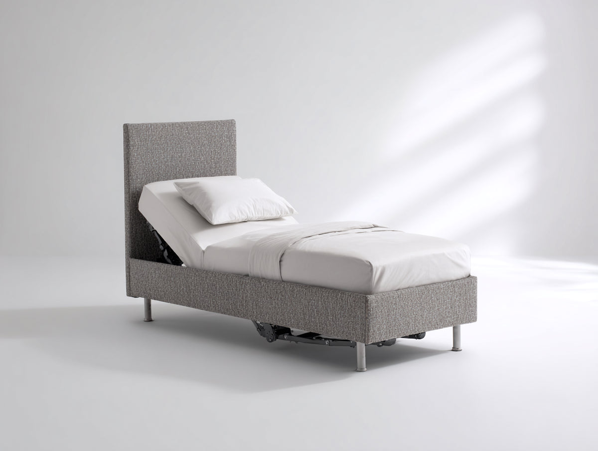 Letto singolo - Tessuto-Metallo - 200 x 90 x 105 cm - Grigio - Moderno regolabile