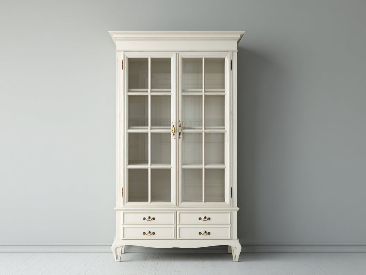 Vetrina - Legno - 101x42x196 cm - Bianco avorio - Classico