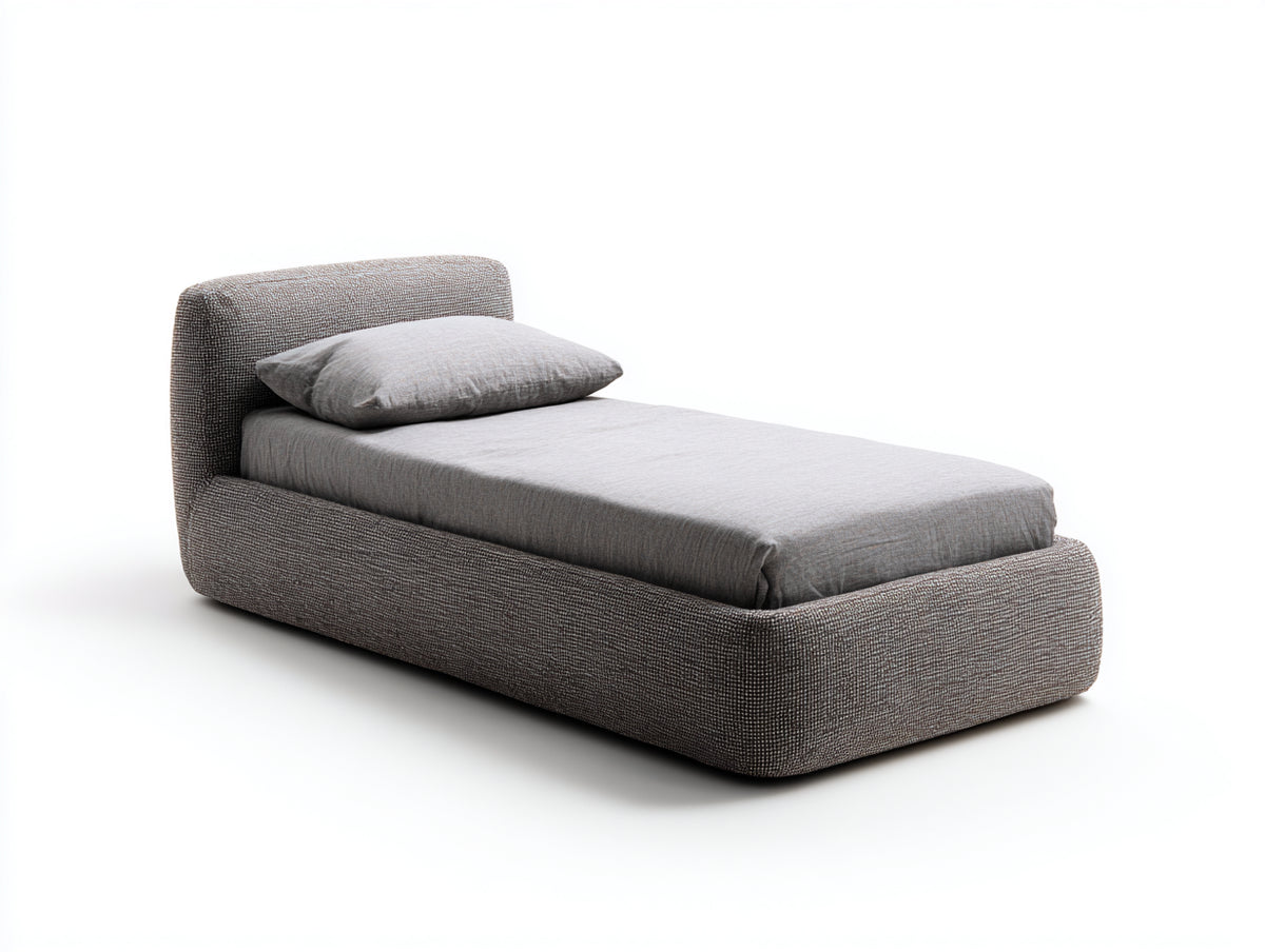 Letto singolo - Tessuto imbottito - 210 x 105 x 85 cm - Grigio tortora - Design moderno
