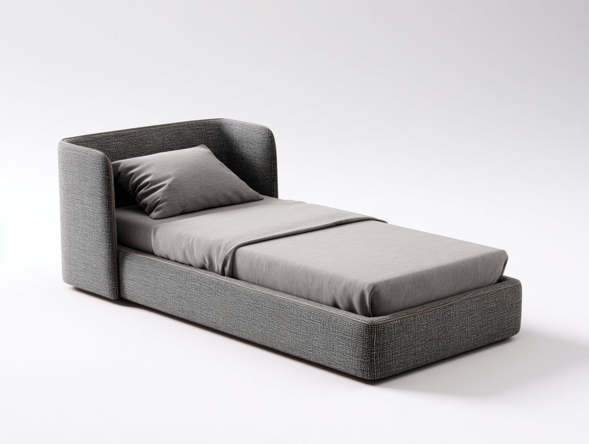 Letto singolo - Tessuto imbottito - 220 x 110 x 95 cm - Grigio-Marrone - Design contemporaneo