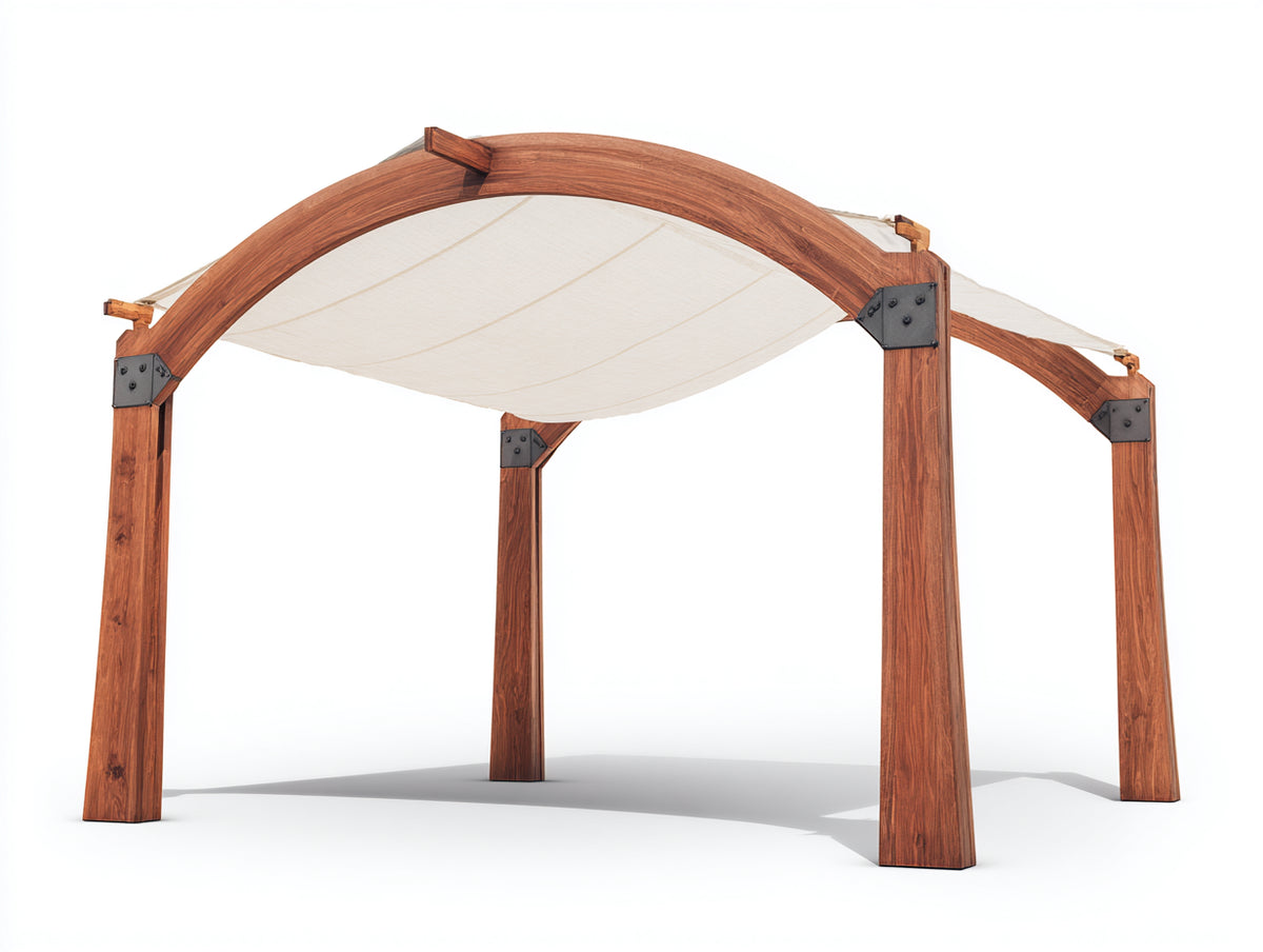 Pergola da giardino - Legno-Tessuto - 360x300x280 cm - Marrone rossiccio-Bianco - Moderno