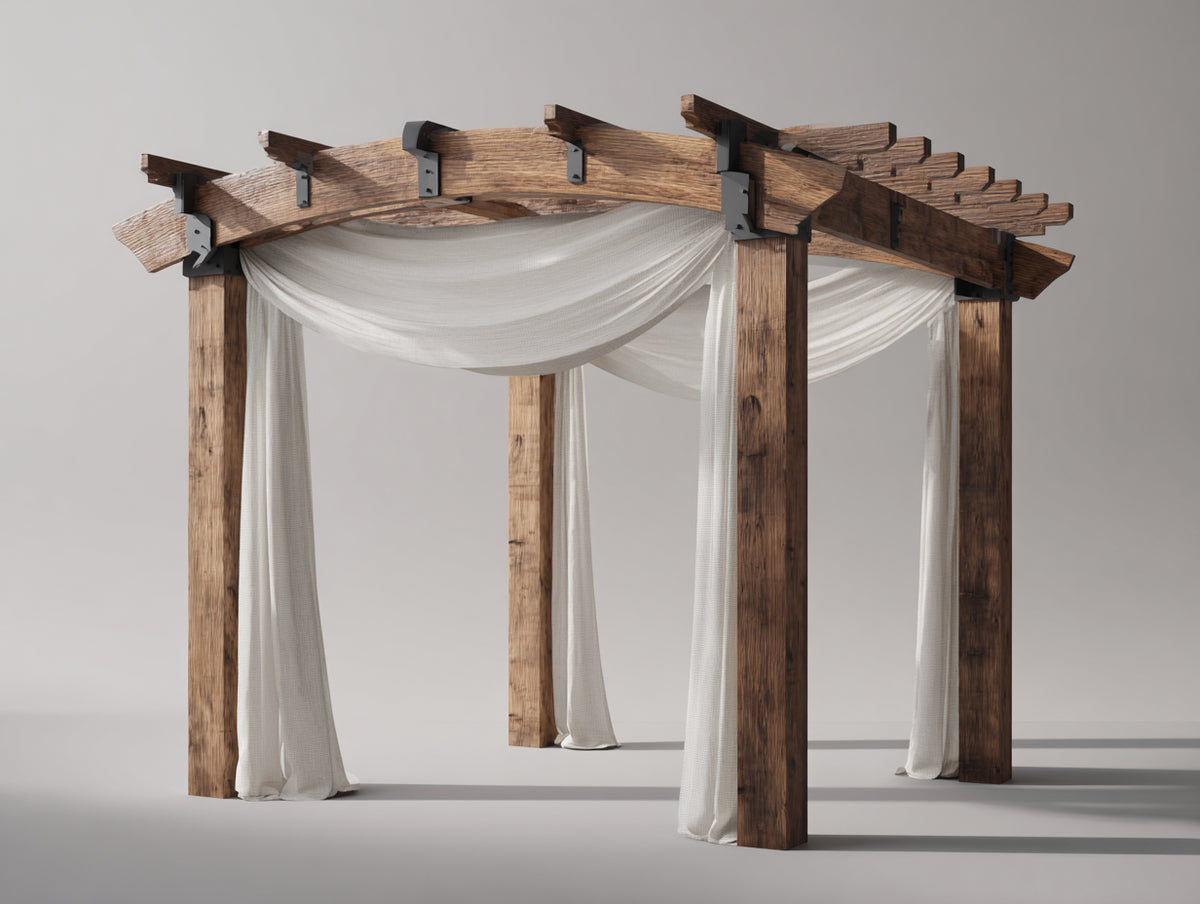 Pergola da giardino - Legno-Tessuto - 320x300x255 cm - Marrone-Bianco - Rustico