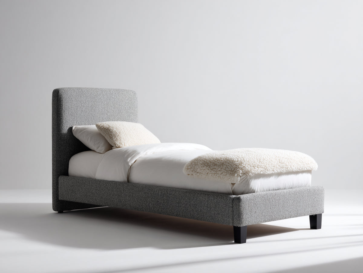 Letto singolo - Tessuto imbottito - 210 x 100 x 110 cm - Grigio - Design moderno