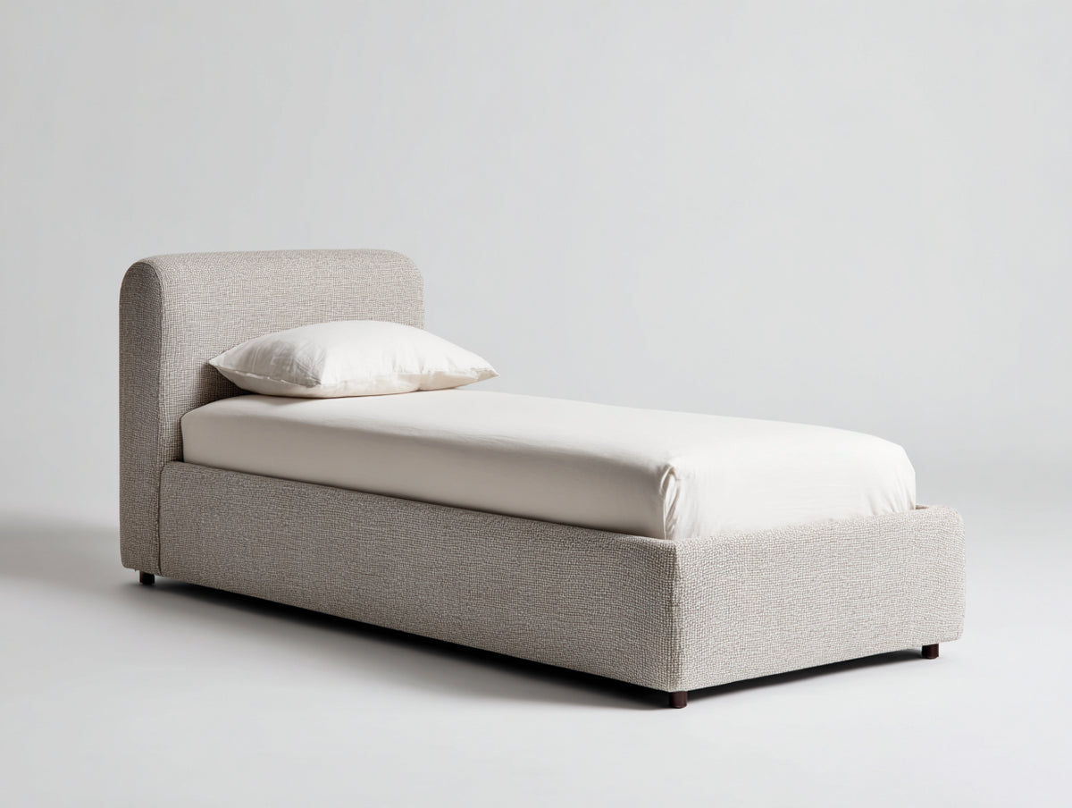 Letto singolo - Tessuto - 215 x 105 x 95 cm - Beige chiaro - Design moderno arrotondato
