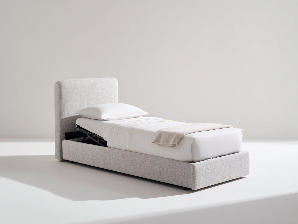 Letto singolo - Tessuto-Metallo - 215 x 105 x 100 cm - Beige chiaro - Design moderno con struttura regolabile