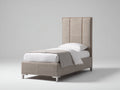 Letto singolo - Tessuto-Metallo - 215 x 105 x 135 cm - Beige-Argento - Design contemporaneo con testiera alta a pannelli verticali