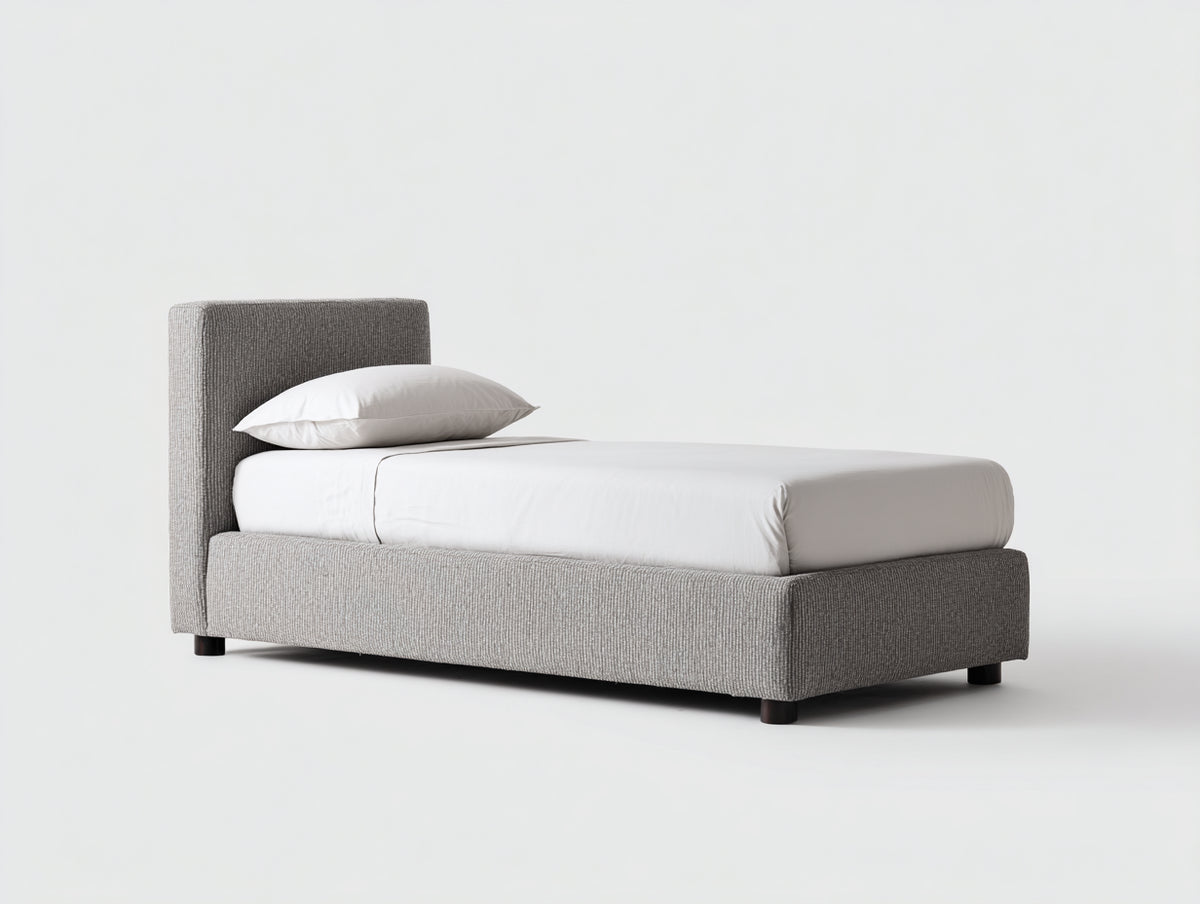 Letto singolo - Tessuto - 210 x 105 x 95 cm - Grigio - Design moderno essenziale