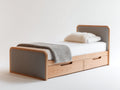 Letto singolo - Legno-Tessuto - 215 x 105 x 105 cm - Rovere chiaro-Tortora - Design moderno con contenitore integrato