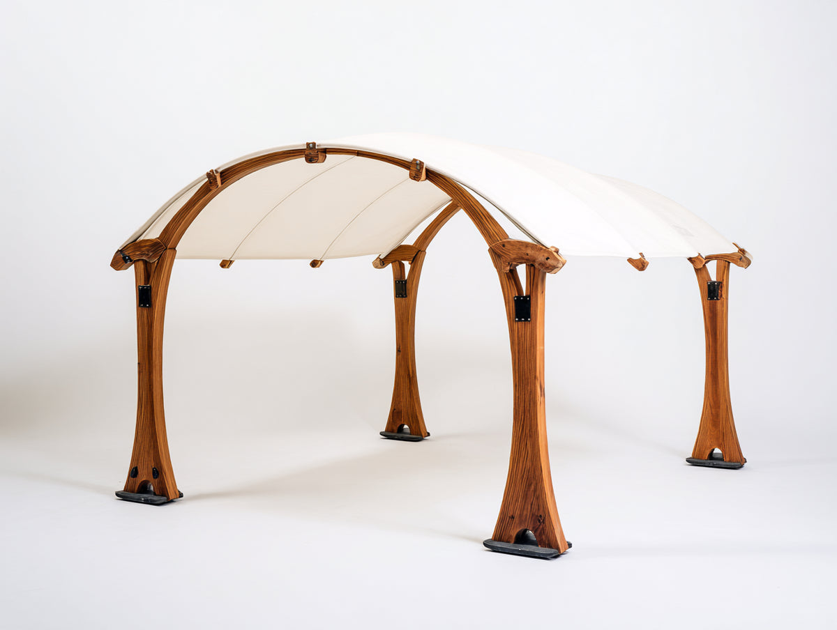 Pergola da giardino - Legno-Tessuto - 390x310x275 cm - Marrone-Avorio - Rustico