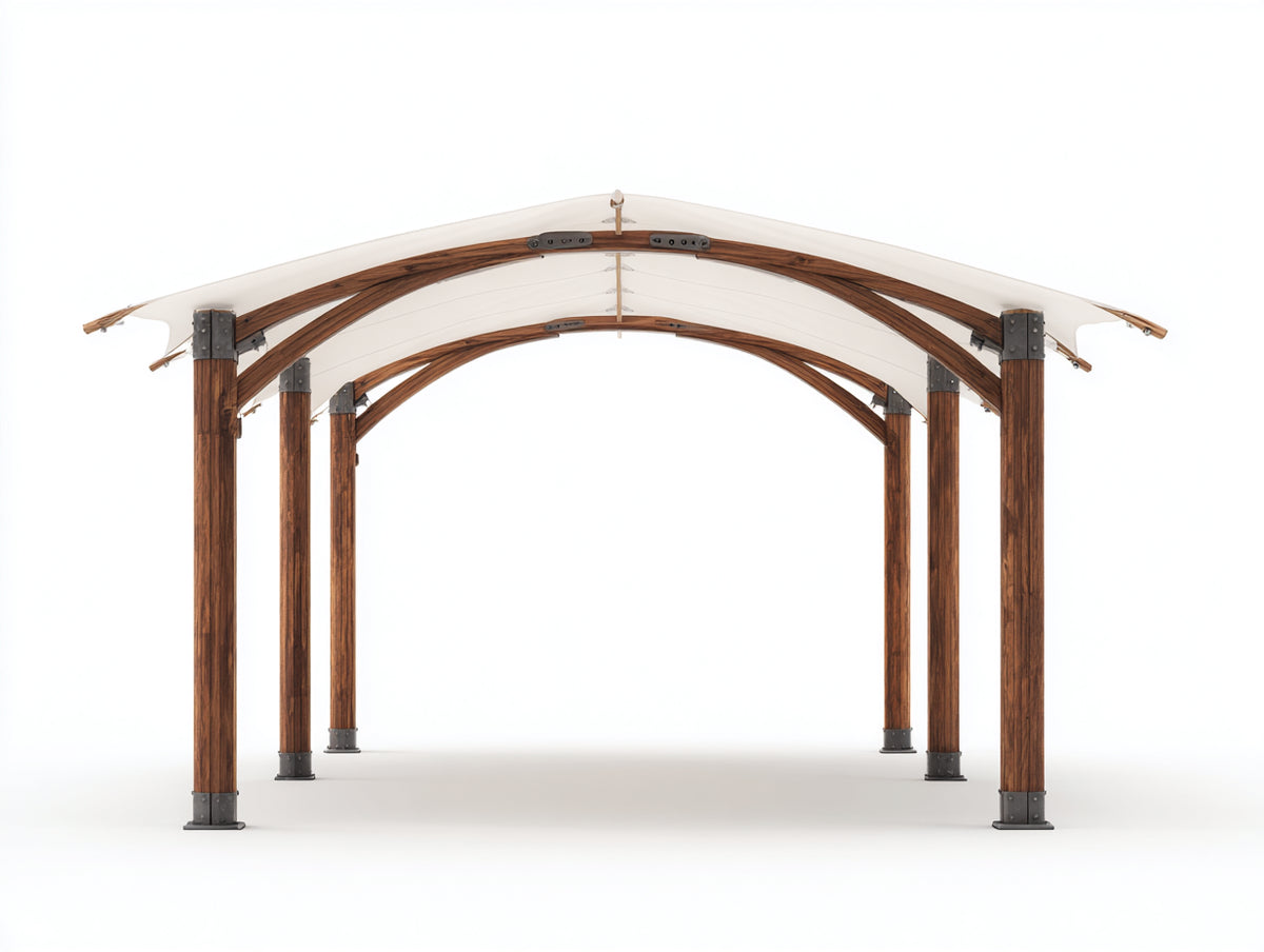 Pergola da giardino - Legno-Tessuto - 380x300x275 cm - Marrone-Bianco - Classico