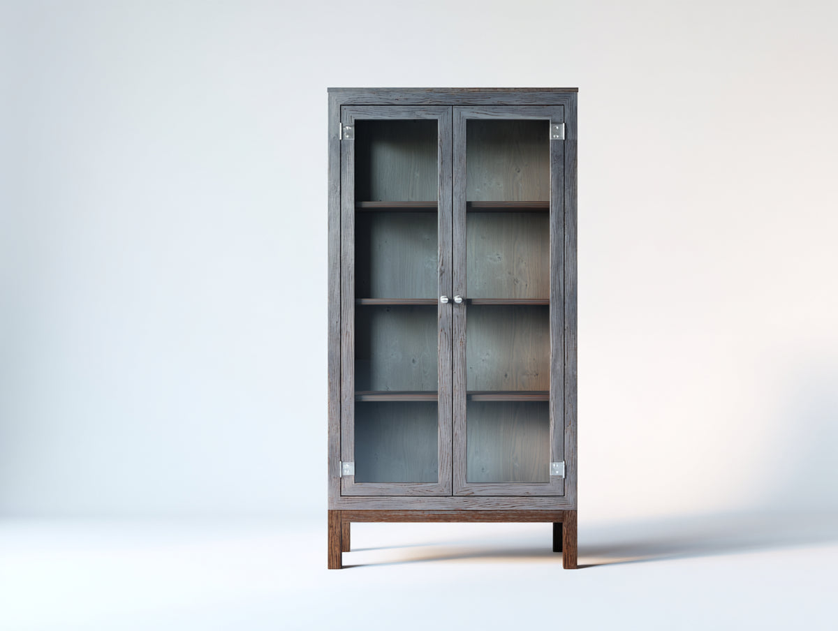 Vetrina - Legno - 86x39x181 cm - Grigio ardesia - Rustico