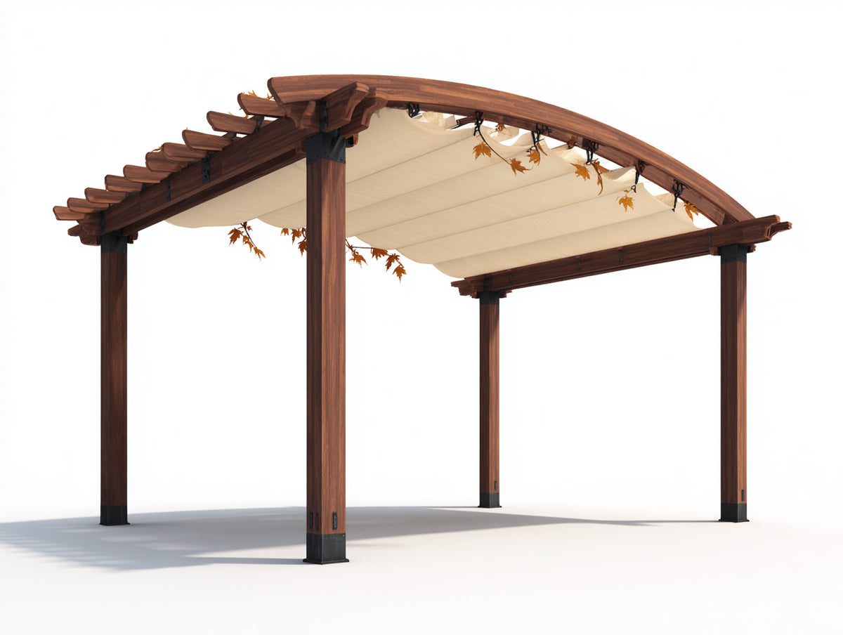 Pergola da giardino - Legno-Tessuto - 360x310x275 cm - Marrone-Crema - Classico