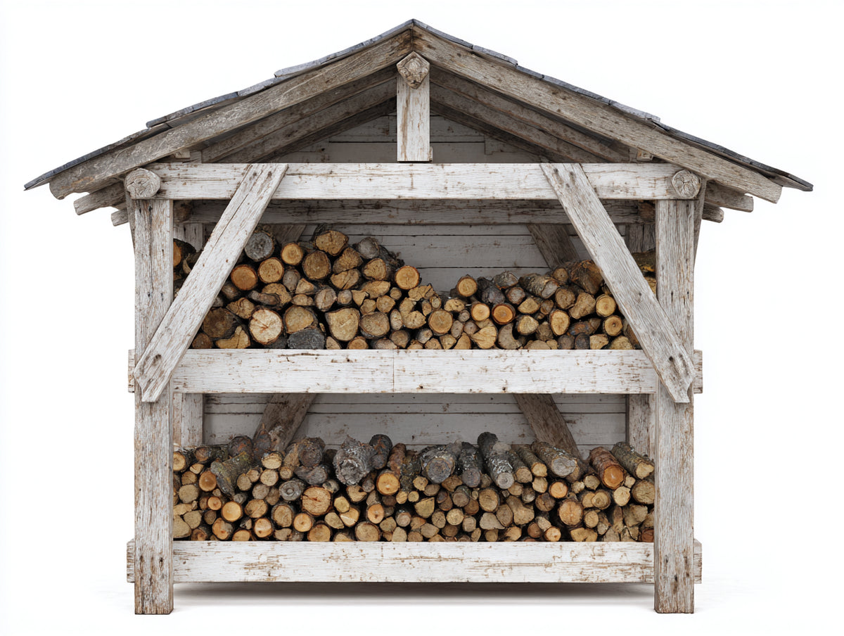 Portalegna - Legno - 190x75x185 cm - Bianco anticato-Grigio - Rustico