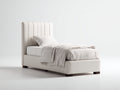 Letto singolo - Similpelle-Legno - 215 x 105 x 130 cm - Crema - Design moderno con testiera a pannelli verticali