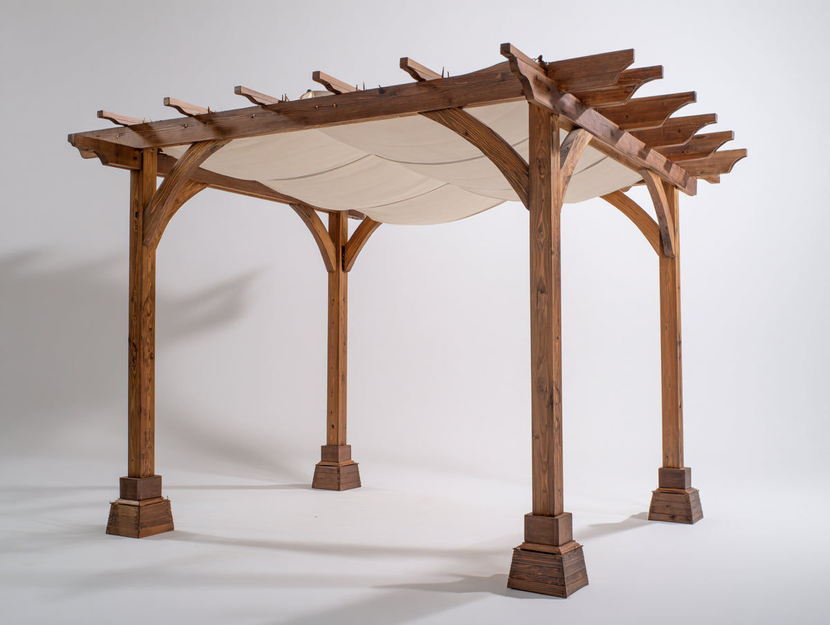 Pergola da giardino - Legno-Tessuto - 350x300x265 cm - Marrone-Crema - Rustico