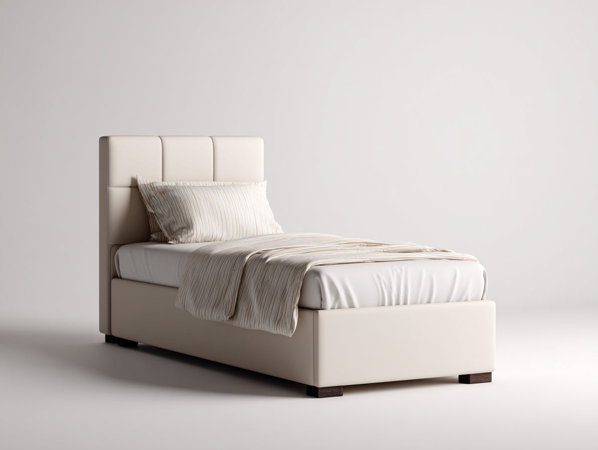 Letto singolo - Similpelle-Legno - 215 x 105 x 125 cm - Crema - Design moderno con testiera imbottita a pannelli